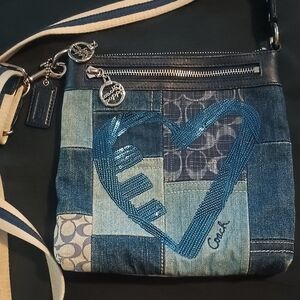 Coach Denim Blue Heart Crossbody Bag